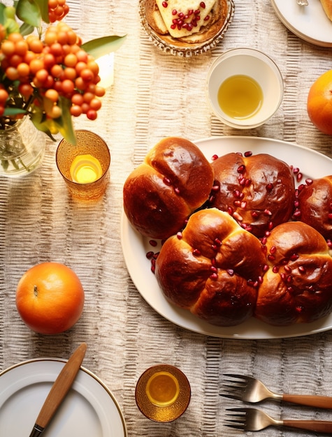 Foto grátis close-up em prato challah para hanukkah