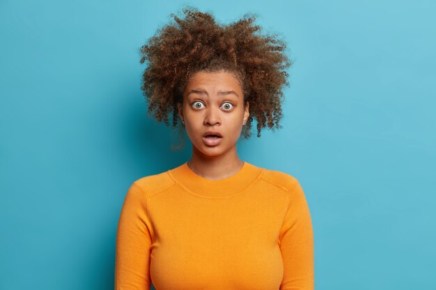 Close-up em uma mulher com cabelo Afro natural penteado isolado