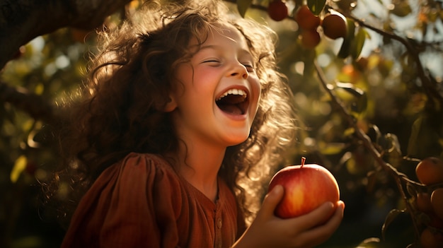 Close-up na criança comendo maçã