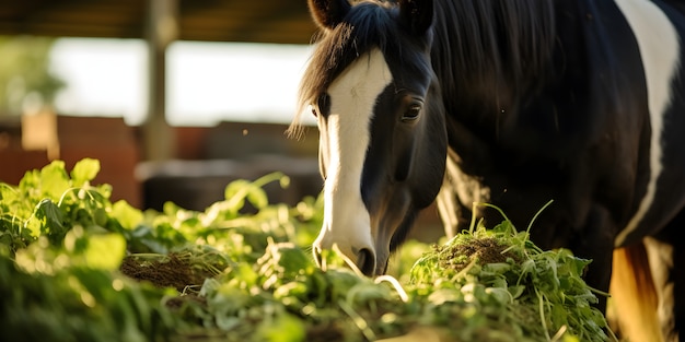 Close-up no cavalo comendo verduras