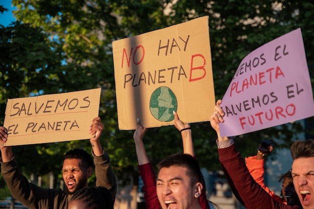 Close up salve o protesto do mundo