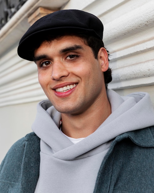 Close-up sorridente homem posando