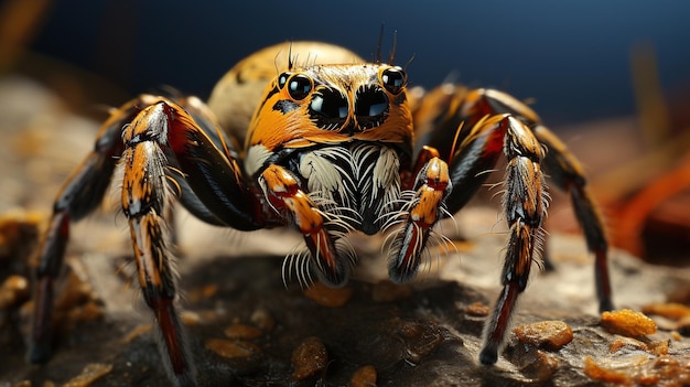 Closeup de aranha saltadora em um fundo escuro