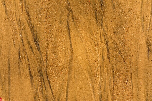 Closeup de areia com marés e conchas no fundo de textura de quadro completo da praia