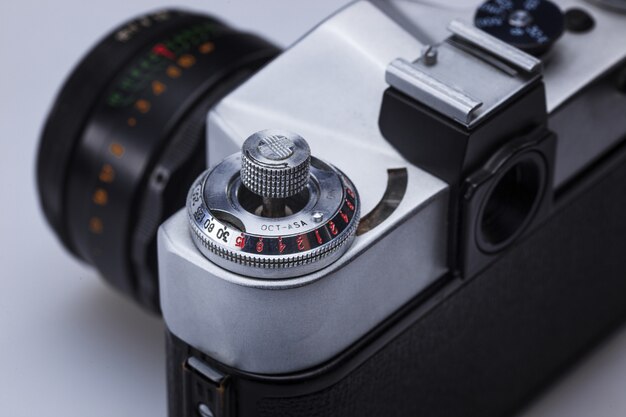Closeup de lente de câmera de filme retrô