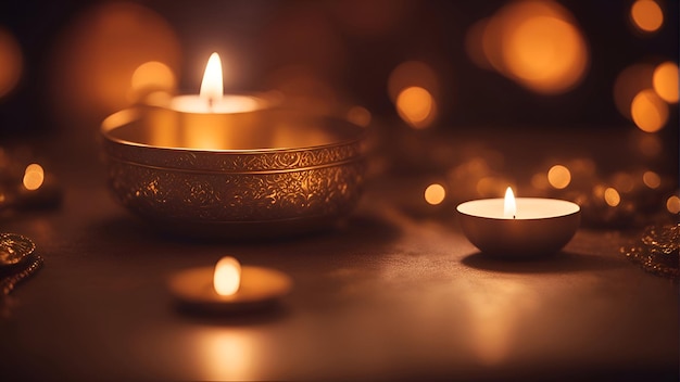 Foto grátis closeup de velas acesas na mesa de madeira em frente ao fundo desfocado