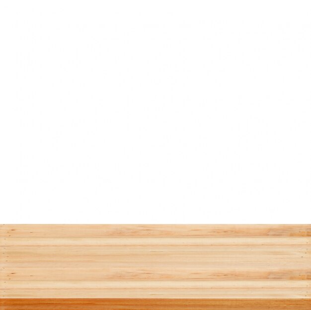 Closeup Fundo de estúdio de madeira clara no fundo branco - bem usado para produtos atuais.