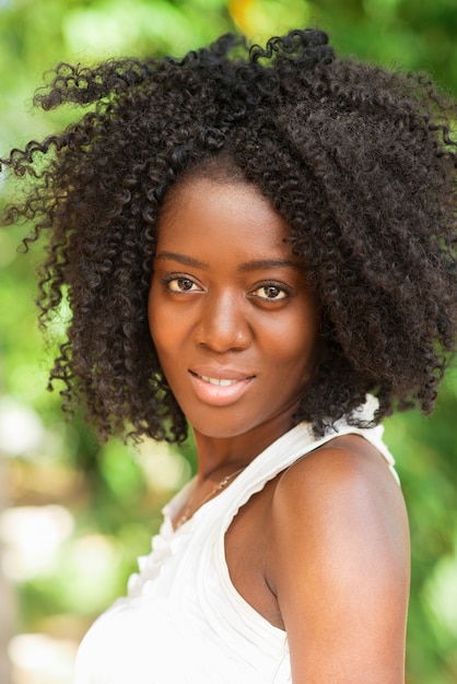 Closeup of Pretty Black Woman Outdoors