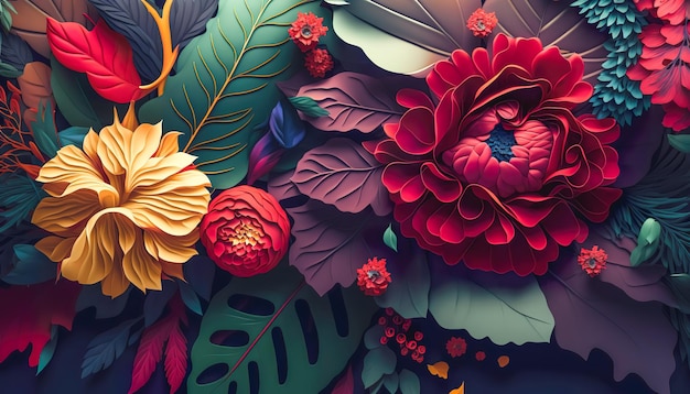 Closeup textural flores exóticas brilhantes generativas Al