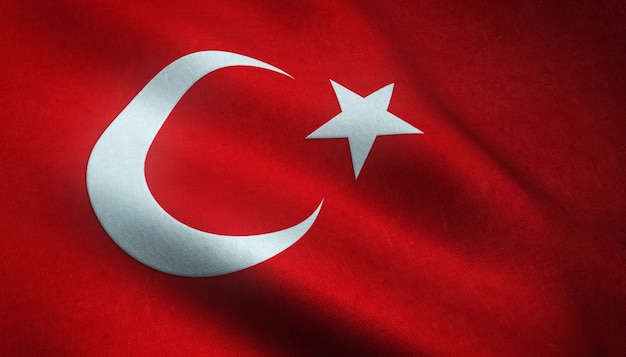 Closeup tiro da bandeira da Turquia a ondular com texturas interessantes