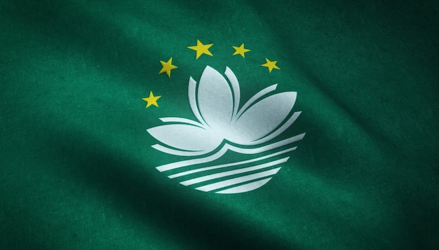 Closeup tiro da bandeira de Macau acenando com texturas interessantes