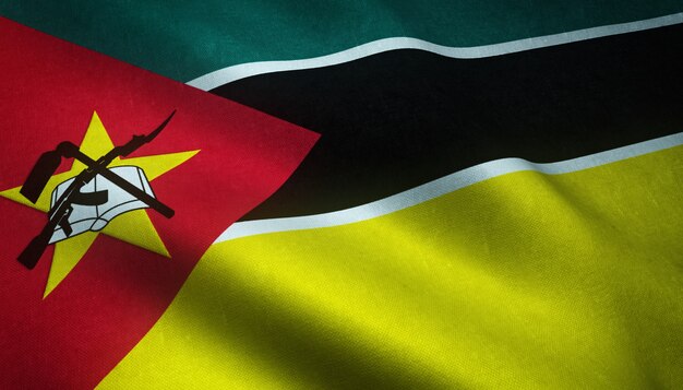 Closeup tiro da bandeira de Moçambique agitando