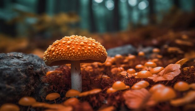 Foto grátis cogumelo venenoso detectado no crescimento da floresta de outono gerado pela ia