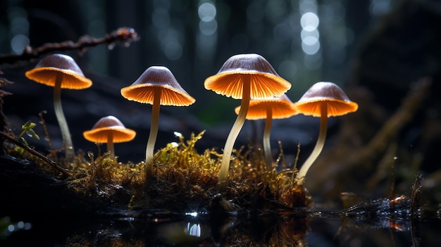 Foto grátis cogumelos bioluminescentes lançando um brilho encantador nas profundidades misteriosas da selva