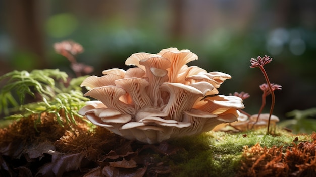 Cogumelos crescendo na floresta