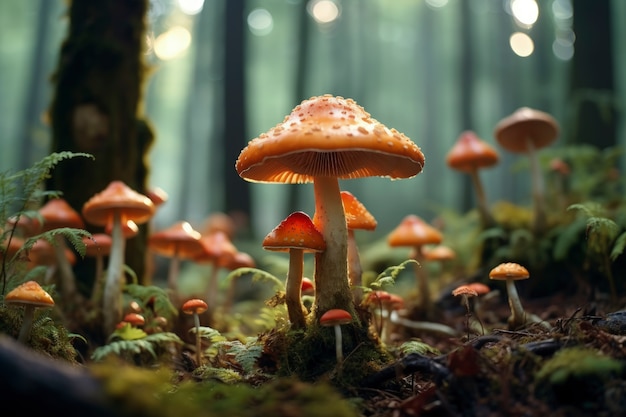 Cogumelos crescendo na floresta