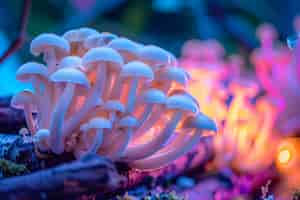 Foto grátis cogumelos vistos com intensas luzes de cores brilhantes