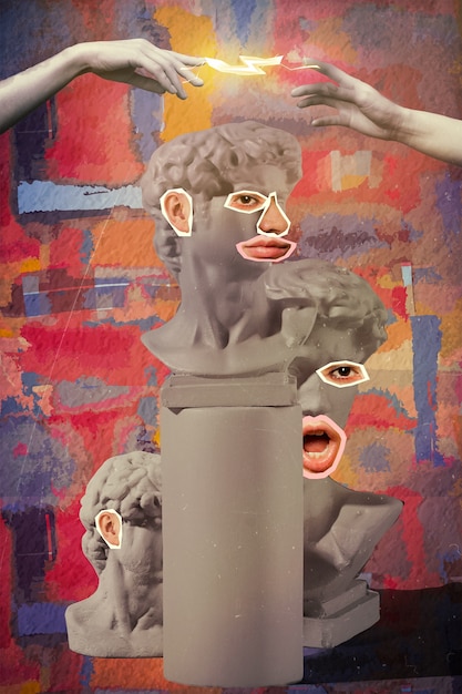 Foto grátis colagem de cinco sentidos com estátua