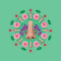 Foto grátis colagem de sentido de cheiro com narizes e rosas