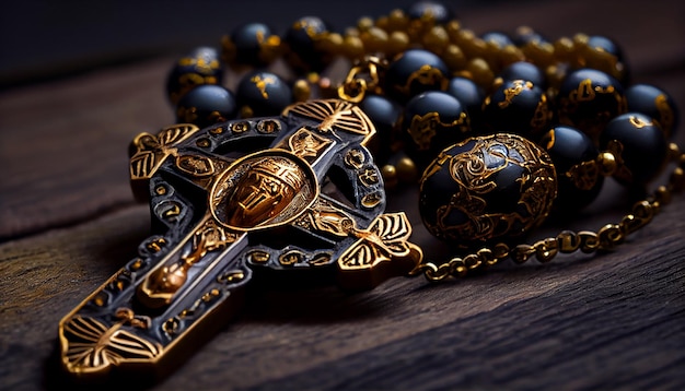 Foto grátis colar de cruz ornamentado ouro brilhante com ia generativa de pedras preciosas