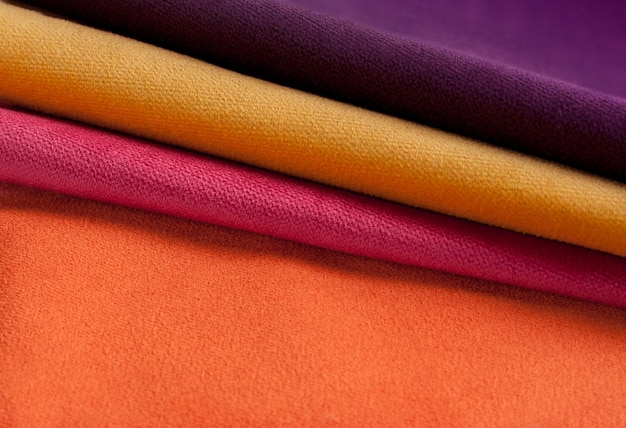 Coleção brilhante de textura de tecido de amostras têxteis de veludo colorido