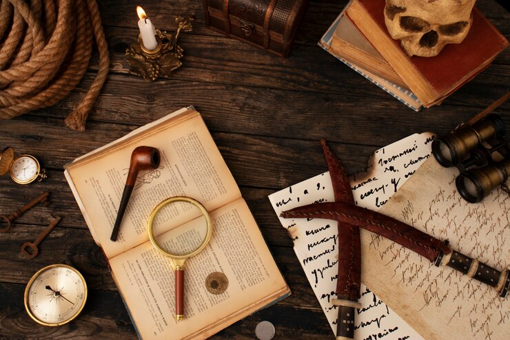 Foto grátis coleção de artefatos piratas e recompensas