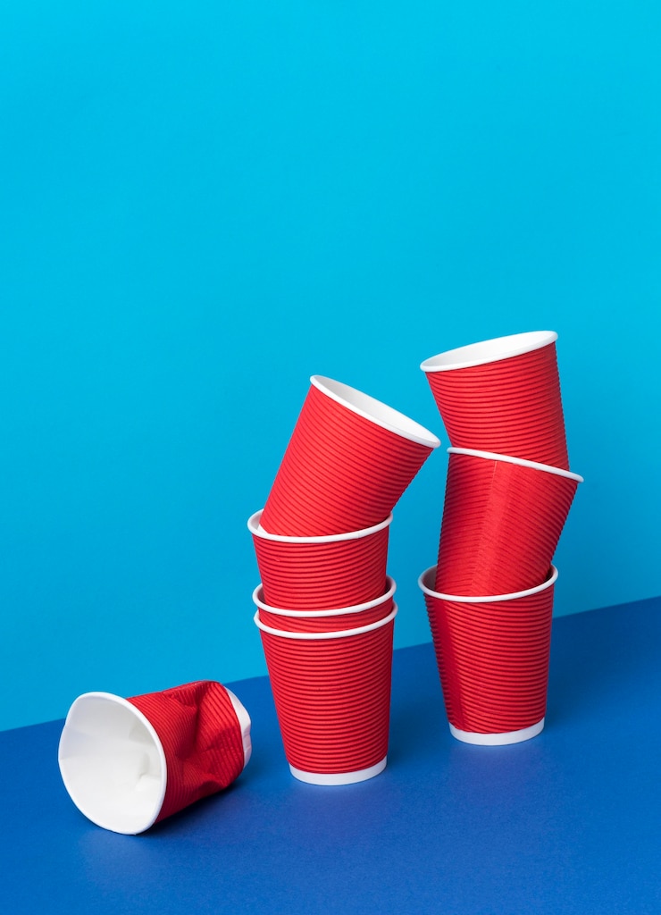 Foto grátis coleção de copos plásticos sobre a mesa