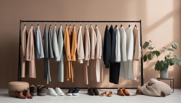 Coleção de roupas da moda em uma boutique moderna gerada por IA
