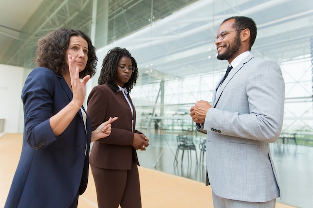 Colegas de trabalho, conversando e discutindo