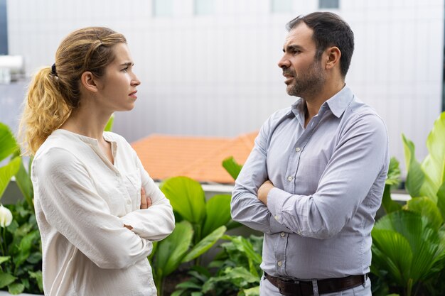 Colegas de trabalho sério discutindo sobre o projeto