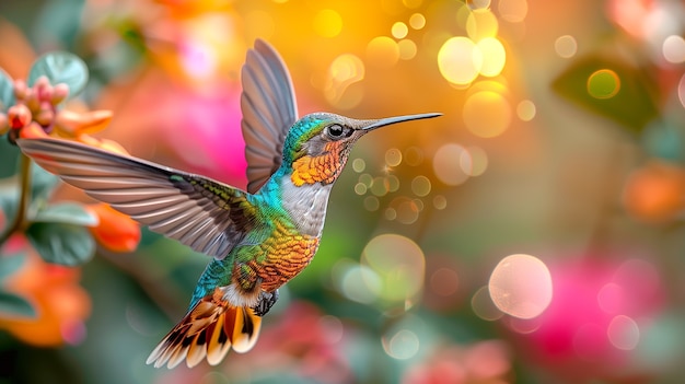 Foto grátis colibri de cores vivas em ambiente natural