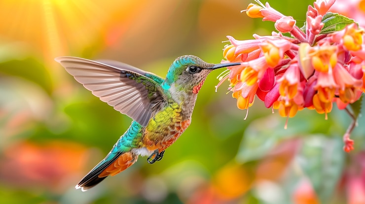 Foto grátis colibri de cores vivas na natureza