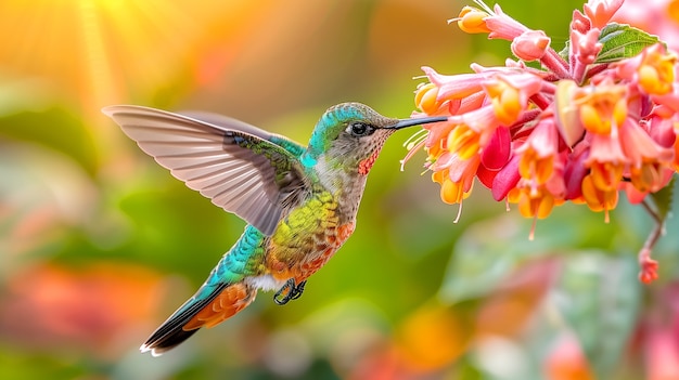 Colibri de cores vivas na natureza