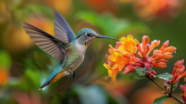 Colibri fotorrealista ao ar livre na natureza