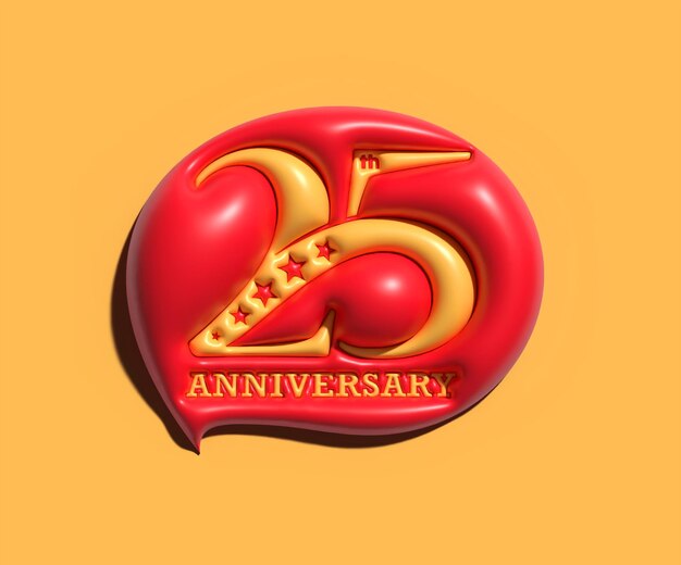 Comemoração de aniversário de 25 anos 3d rendem.