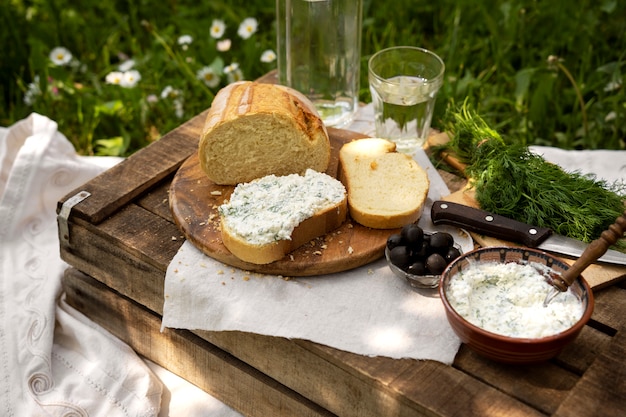 Comida deliciosa cottagecore inspiração alto ângulo