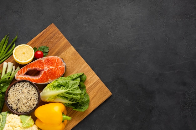 Comida saudável com espaço de cópia