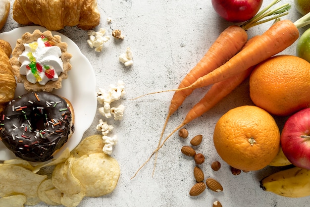 Foto grátis comida saudável e saudável em pano de fundo concreto