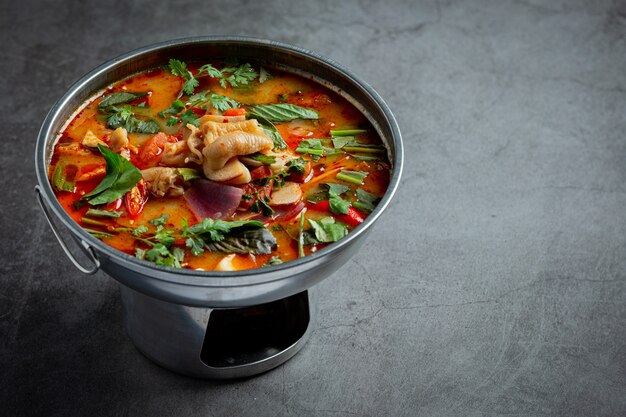 Comida tailandesa. sopa de tendão de frango picante.