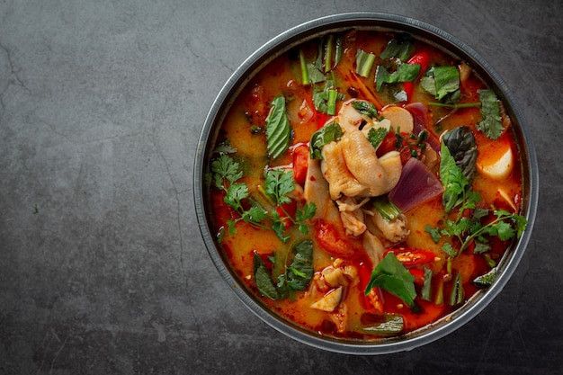 Comida tailandesa. sopa de tendão de frango picante.