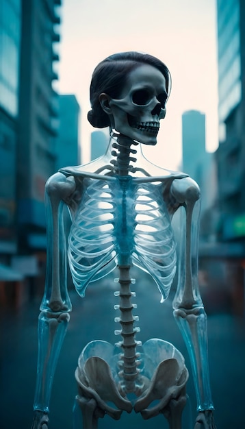 Composição com retrato de esqueleto feminino