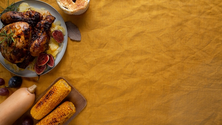 Foto grátis composição de borda de comida de ação de graças de vista superior com espaço de cópia