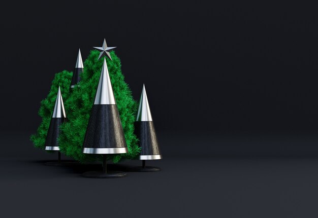 Composição de feliz Natal com vista frontal de galhos de pinheiro. Maquete do quadro de ano novo com espaço de cópia Renderização 3D