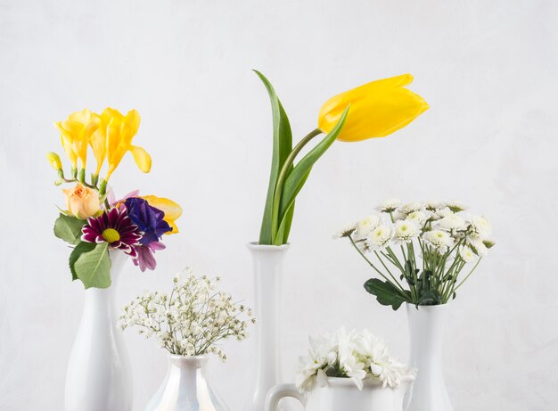 Composição de flores frescas em vasos