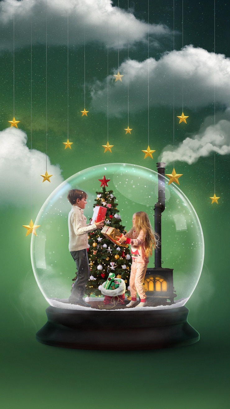 Foto grátis composição de natal com cena de natal no globo de neve
