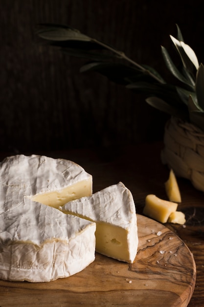 Foto grátis composição de queijo de alto ângulo na mesa