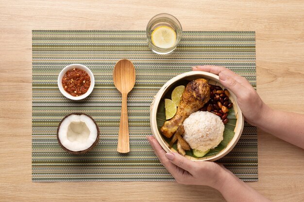 Composição de refeição tradicional nasi lemak