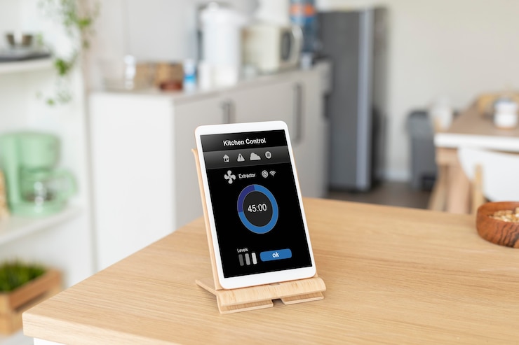 Foto grátis composição de tablet com app de automação residencial