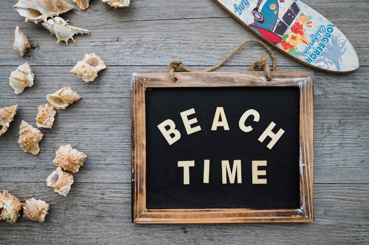 Foto grátis composição fantástica do verão com seashells decorativos e ardósia