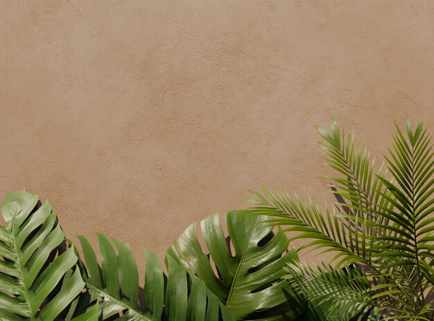 Composição plana 3D de folhas de palmeira verde